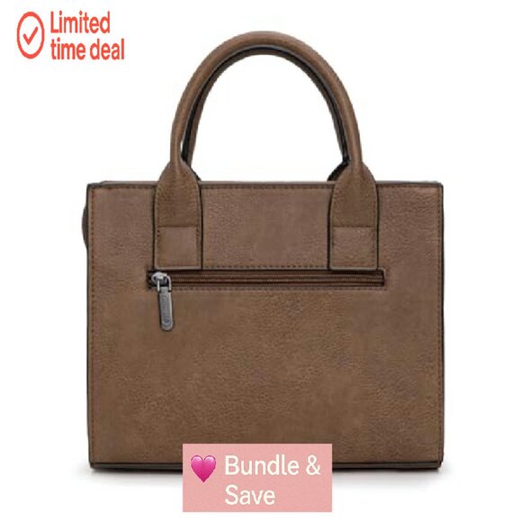 Structured Tote Bag with Zip Pockets, Detachable Strap, 10.6"W - Picture 7 of 8